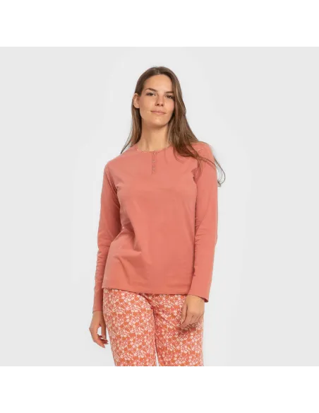 Pijama algodão Mesalia marsala pijamas-compridos-de-mulher