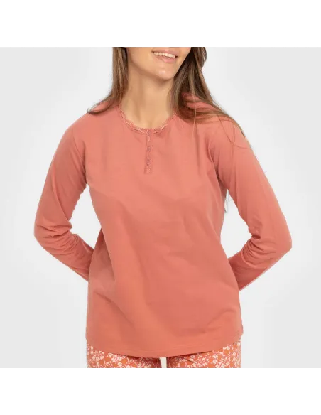 Pijama algodão Mesalia marsala pijamas-compridos-de-mulher