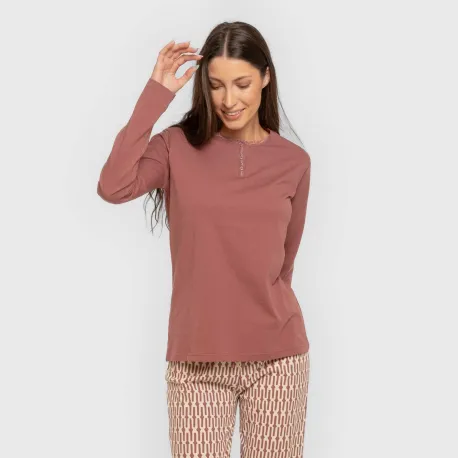 Pijama algodão Eucalipto malva rosa pijamas-compridos-de-mulher