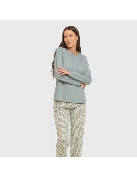 Pijama algodão Eucalipto azul celeste pijamas-compridos-de-mulher