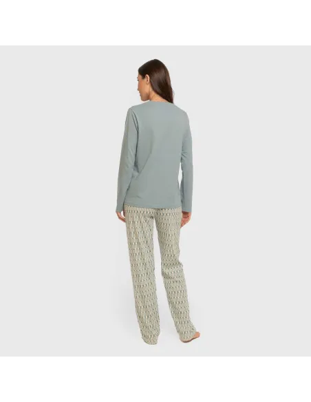 Pijama algodão Eucalipto azul celeste pijamas-compridos-de-mulher