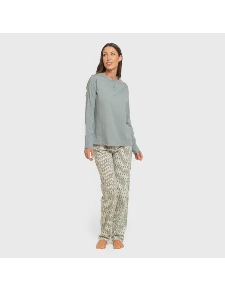 Pijama algodão Eucalipto azul celeste pijamas-compridos-de-mulher