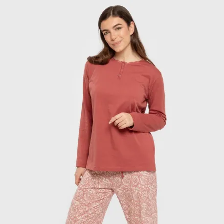 Pijama algodão Rastberry rosa pijamas-compridos-de-mulher