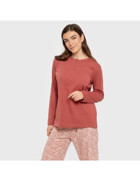 Pijama algodão Rastberry rosa pijamas-compridos-de-mulher