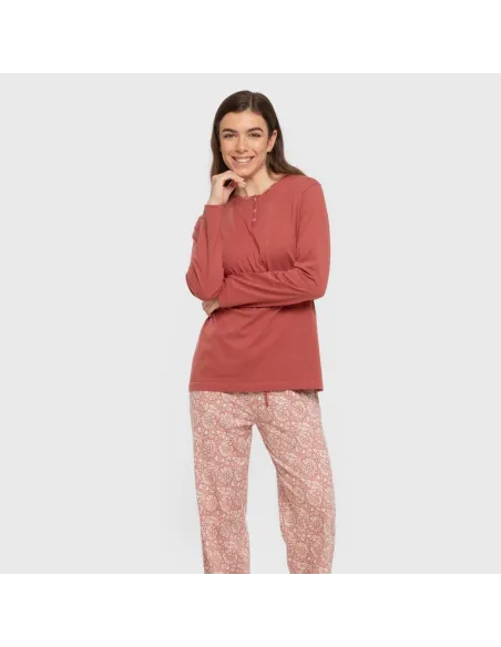Pijama algodão Rastberry rosa pijamas-compridos-de-mulher