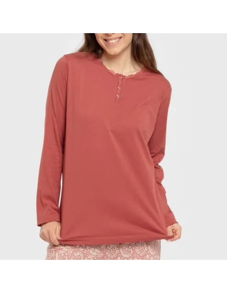 Pijama algodão Rastberry rosa pijamas-compridos-de-mulher