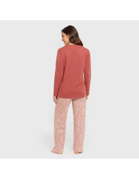 Pijama algodão Rastberry rosa pijamas-compridos-de-mulher