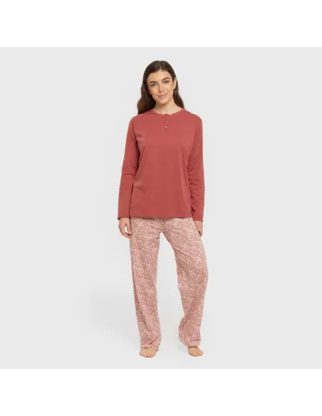Pijama algodão Rastberry rosa pijamas-compridos-de-mulher