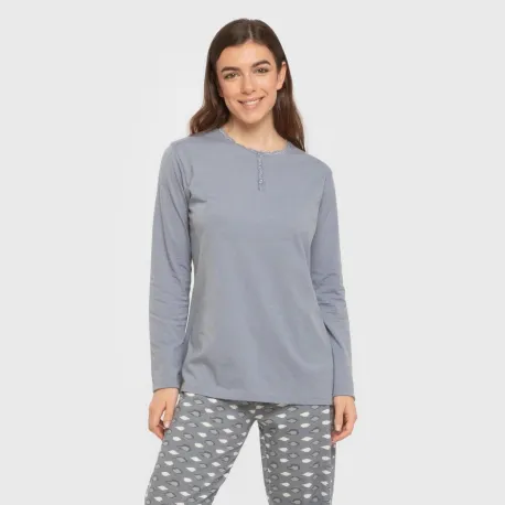 Pijama algodão Ocean azul indigo pijamas-compridos-de-mulher