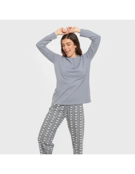 Pijama algodão Ocean azul indigo pijamas-compridos-de-mulher