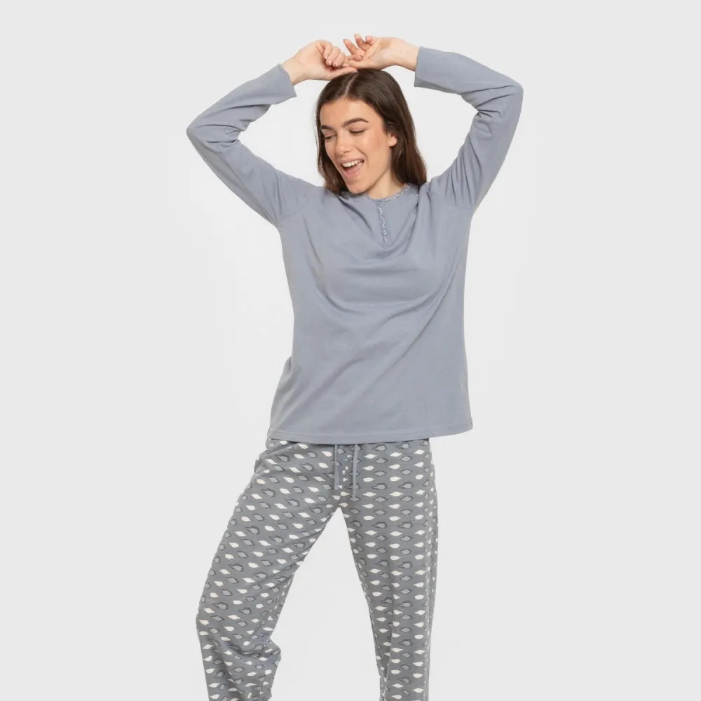 Pijama algodão Ocean azul indigo pijamas-compridos-de-mulher