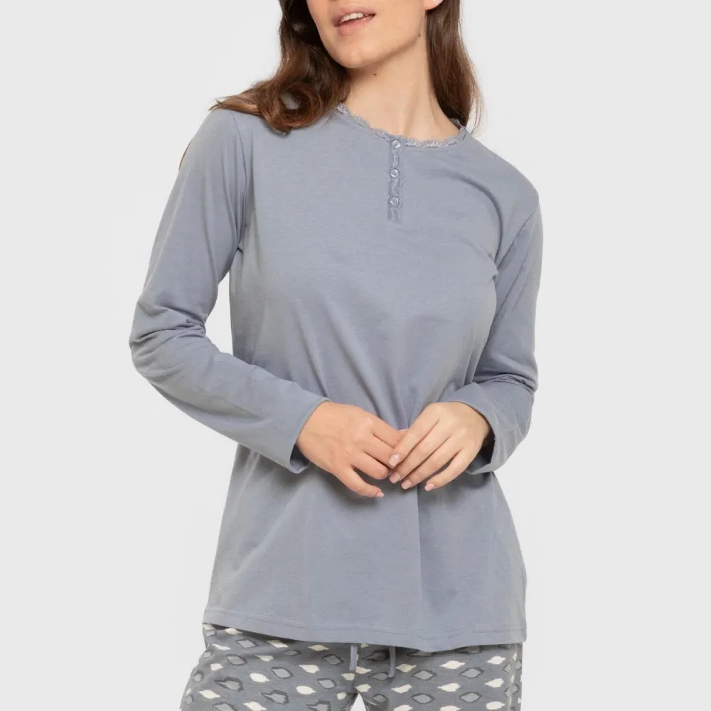 Pijama algodão Ocean azul indigo pijamas-compridos-de-mulher