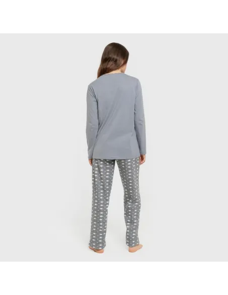 Pijama algodão Ocean azul indigo pijamas-compridos-de-mulher