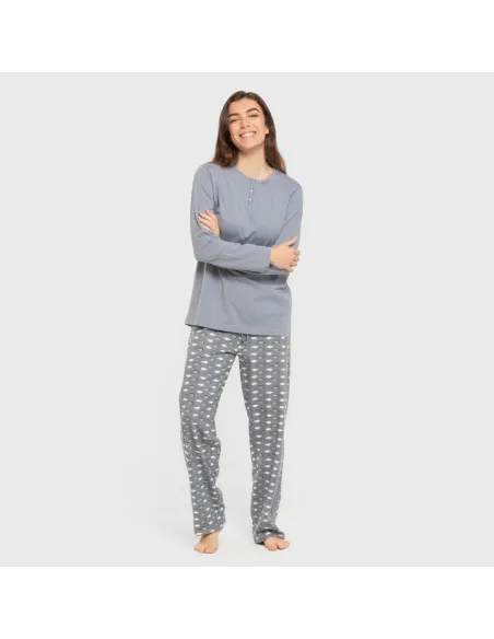 Pijama algodão Ocean azul indigo pijamas-compridos-de-mulher