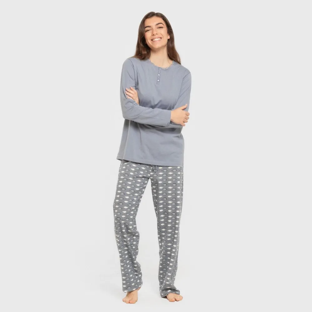 Pijama algodão Ocean azul indigo pijamas-compridos-de-mulher
