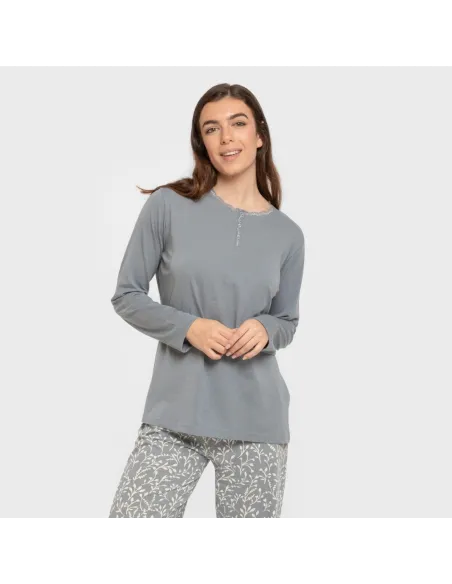Pijama algodão Lauri azul indigo pijamas-compridos-de-mulher