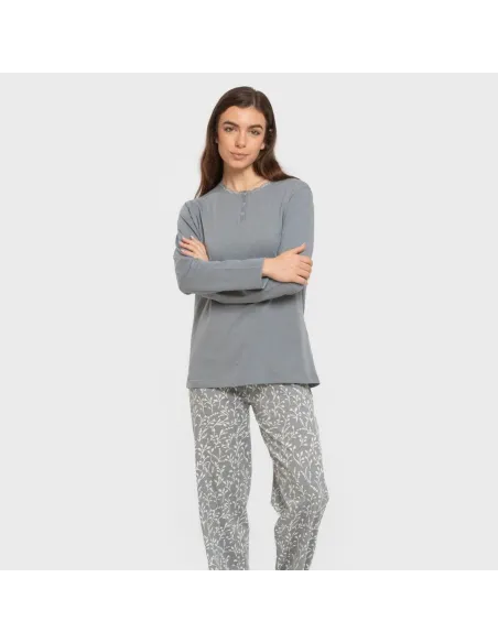 Pijama algodão Lauri azul indigo pijamas-compridos-de-mulher