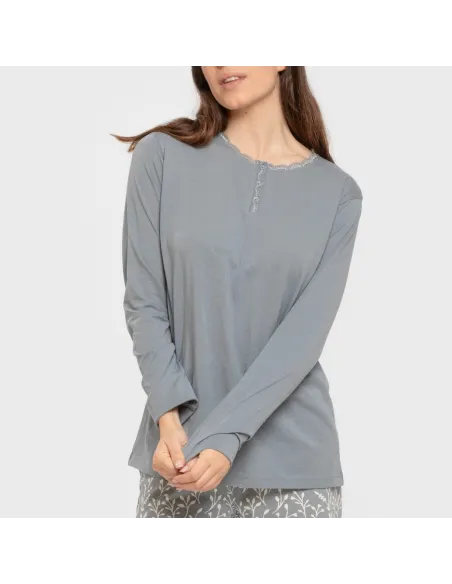 Pijama algodão Lauri azul indigo pijamas-compridos-de-mulher