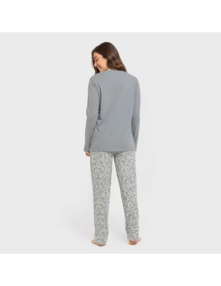 Pijama algodão Lauri azul indigo pijamas-compridos-de-mulher