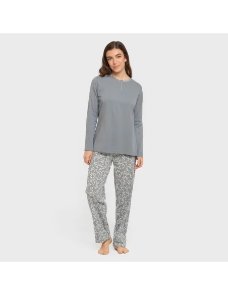 Pijama algodão Lauri azul indigo pijamas-compridos-de-mulher