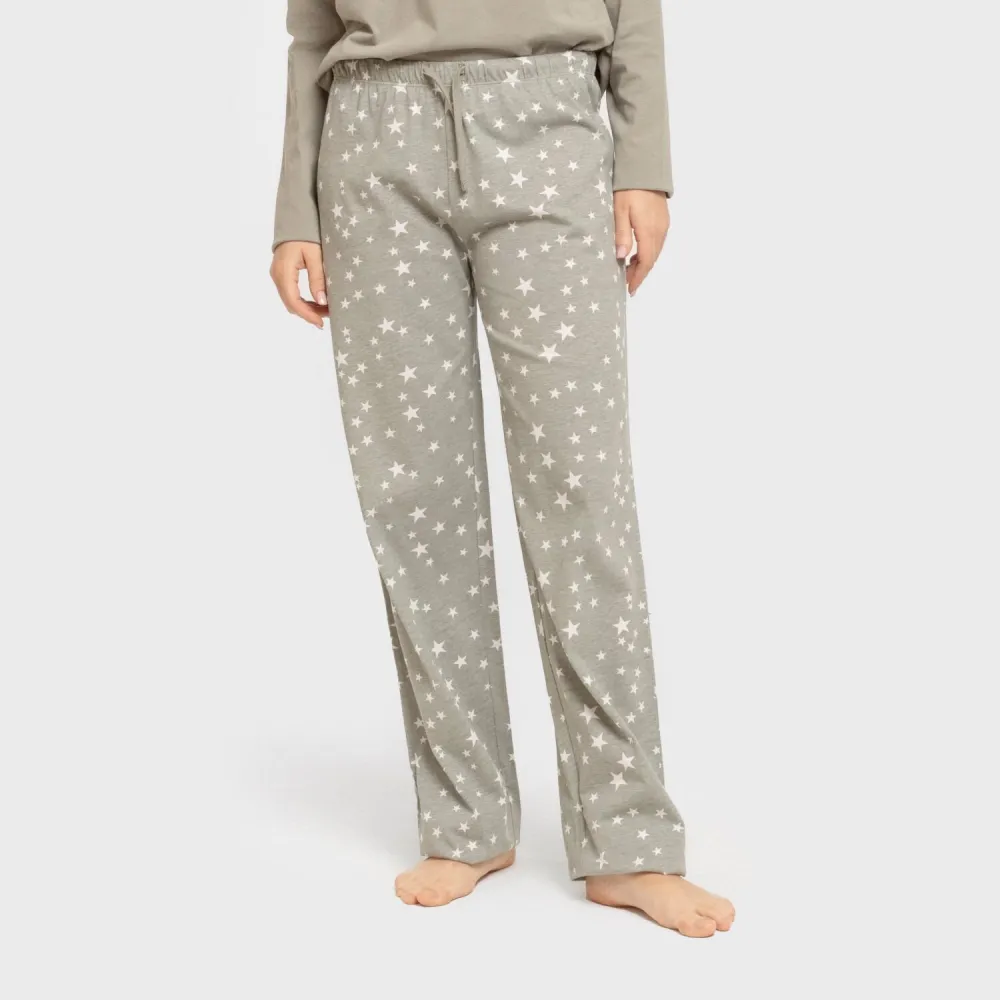 Pijama algodão Estrellita verde seco pijamas-compridos-de-mulher