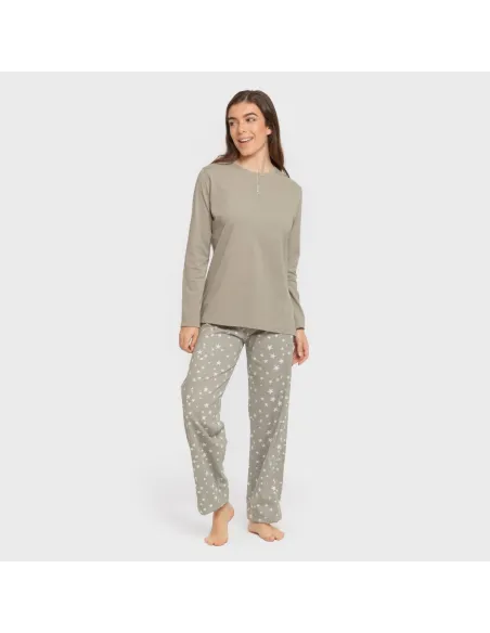 Pijama algodão Estrellita verde seco pijamas-compridos-de-mulher