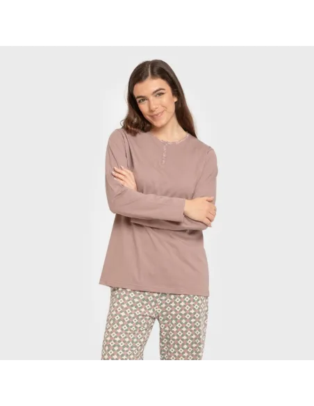 Pijama algodão Narciso beringela seco pijamas-compridos-de-mulher