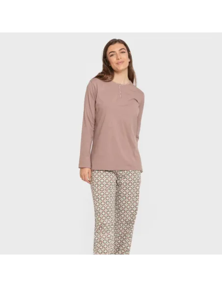 Pijama algodão Narciso beringela seco pijamas-compridos-de-mulher