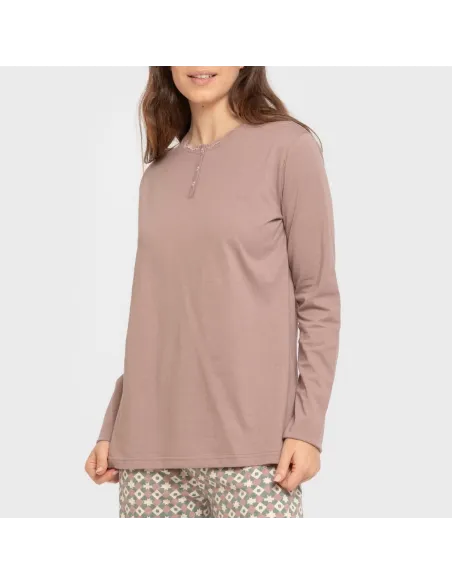 Pijama algodão Narciso beringela seco pijamas-compridos-de-mulher