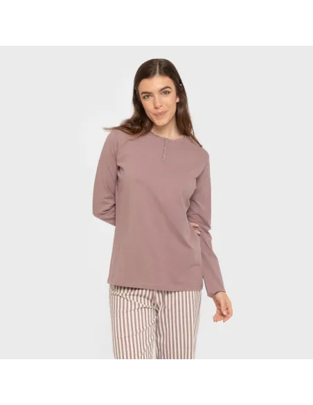 Pijama algodão Raya Kodac beringela seco pijamas-compridos-de-mulher