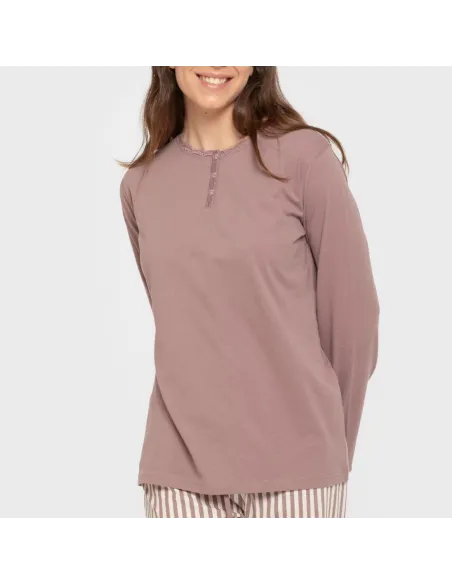 Pijama algodão Raya Kodac beringela seco pijamas-compridos-de-mulher