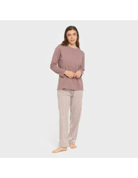 Pijama algodão Raya Kodac beringela seco pijamas-compridos-de-mulher