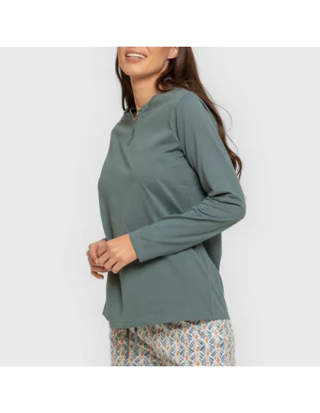 Pijama algodão Eloina água marinha pijamas-compridos-de-mulher