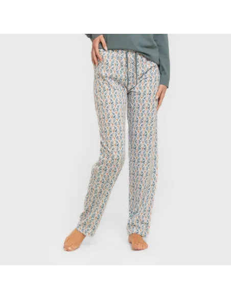 Pijama algodão Eloina água marinha pijamas-compridos-de-mulher