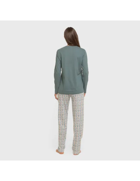 Pijama algodão Eloina água marinha pijamas-compridos-de-mulher