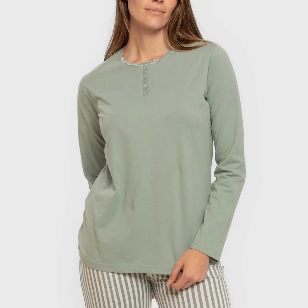 Pijama algodão Raya Kodac verde keike pijamas-compridos-de-mulher