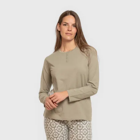 Pijama algodão Eugenia verde seco pijamas-compridos-de-mulher