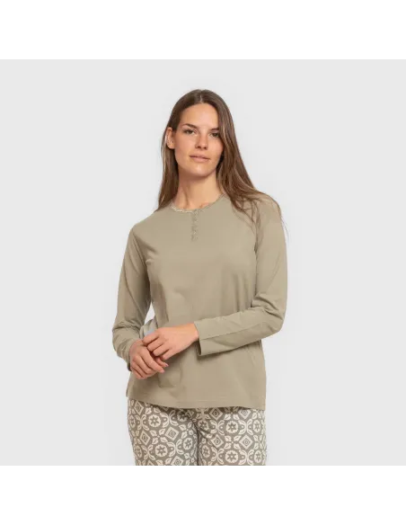 Pijama algodão Eugenia verde seco pijamas-compridos-de-mulher