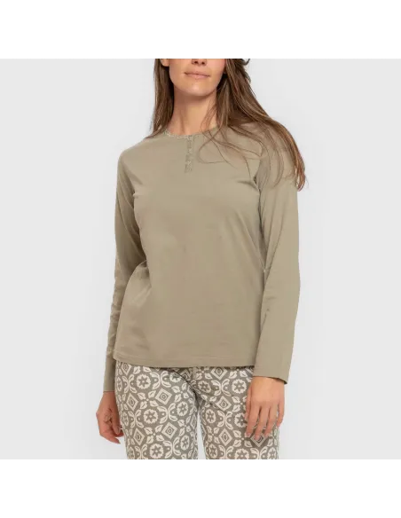 Pijama algodão Eugenia verde seco pijamas-compridos-de-mulher