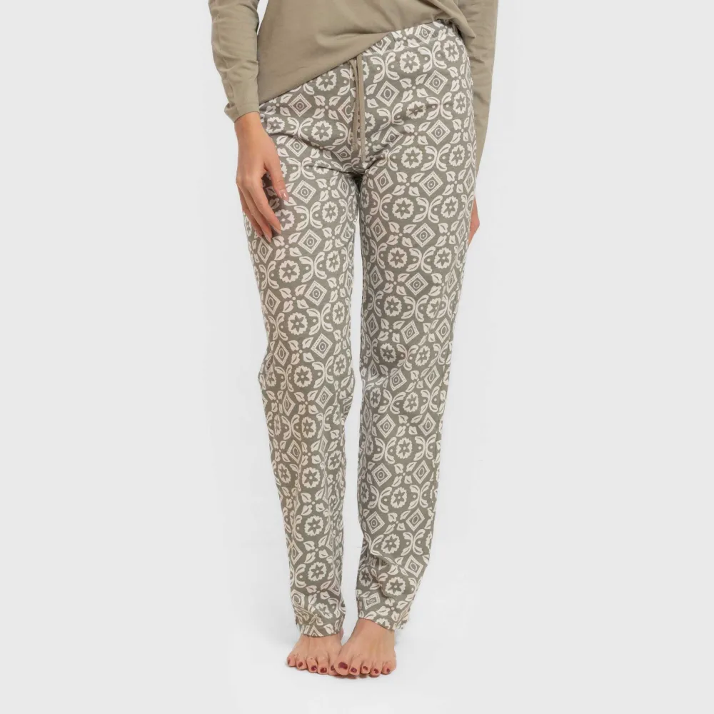 Pijama algodão Eugenia verde seco pijamas-compridos-de-mulher