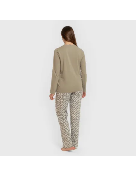 Pijama algodão Eugenia verde seco pijamas-compridos-de-mulher