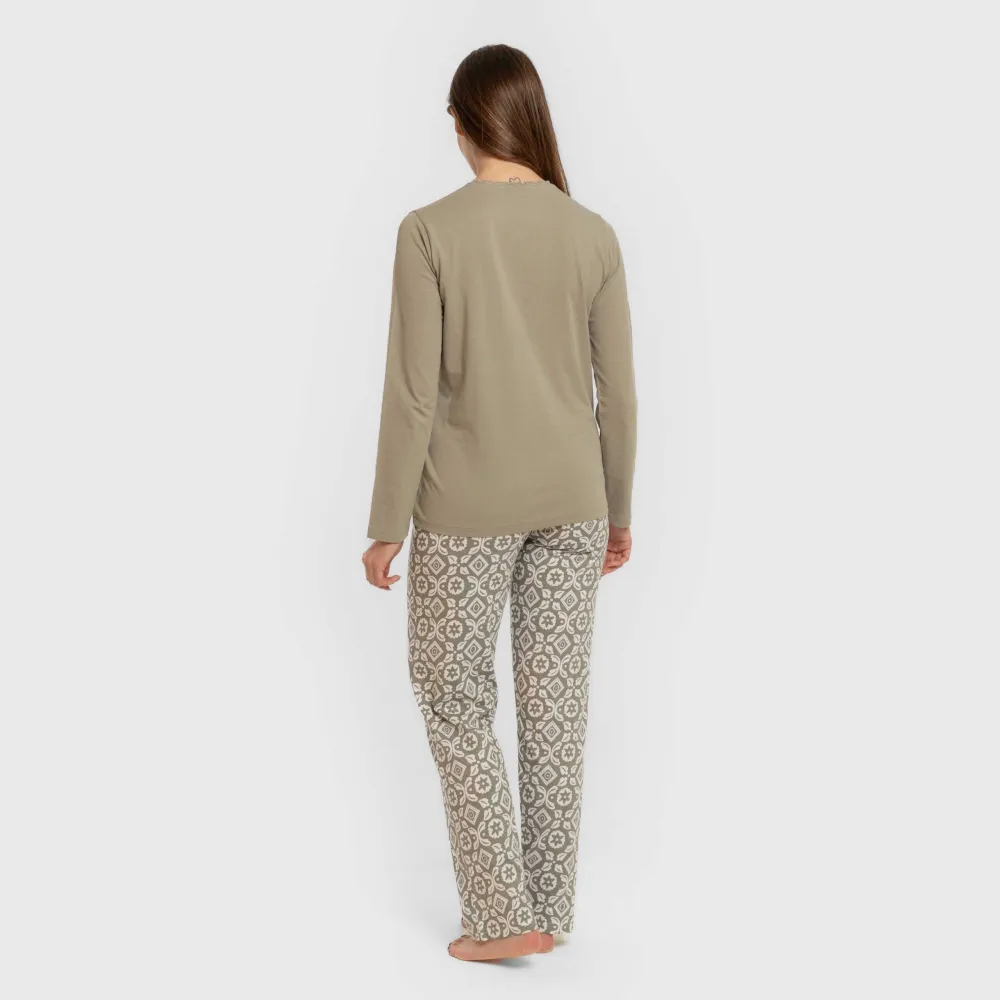 Pijama algodão Eugenia verde seco pijamas-compridos-de-mulher