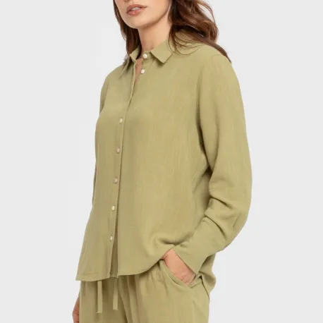 Camisa linho mulher lisa roupa-para-estar-por-casa