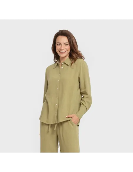 Camisa linho mulher lisa roupa-para-estar-por-casa