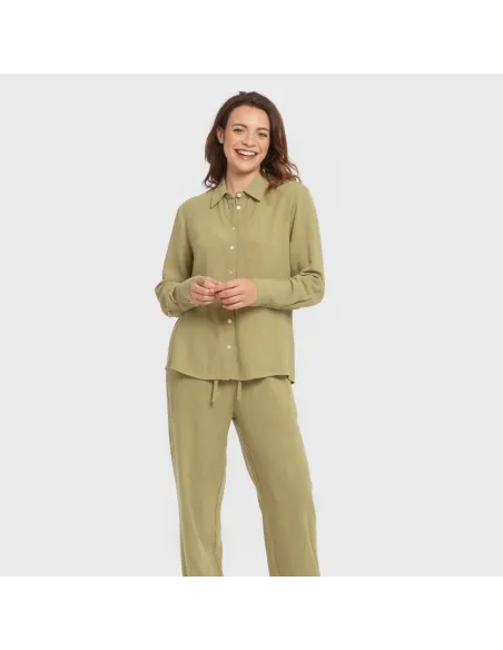Camisa linho mulher lisa roupa-para-estar-por-casa