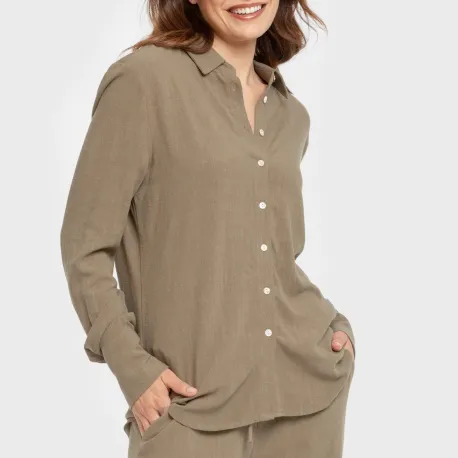Camisa linho mulher lisa roupa-para-estar-por-casa