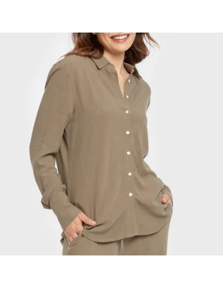 Camisa linho mulher lisa roupa-para-estar-por-casa