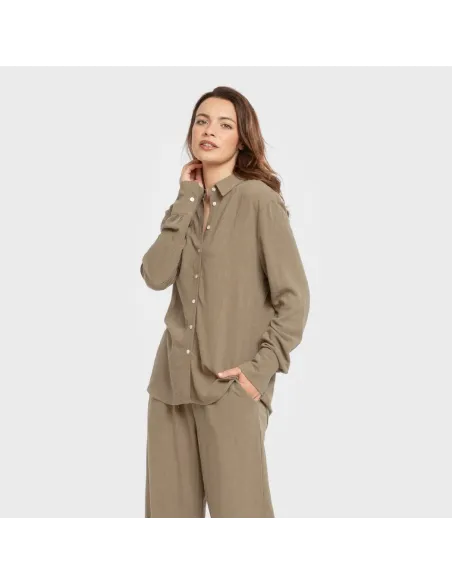 Camisa linho mulher lisa roupa-para-estar-por-casa