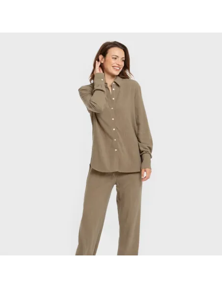 Camisa linho mulher lisa roupa-para-estar-por-casa
