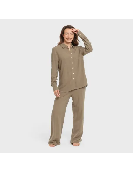 Camisa linho mulher lisa roupa-para-estar-por-casa